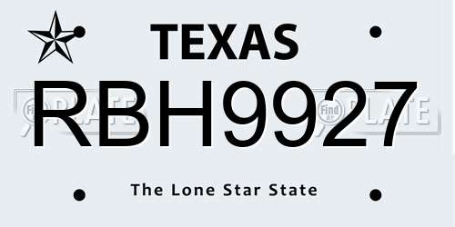 RBH9927 Texas License Plate
