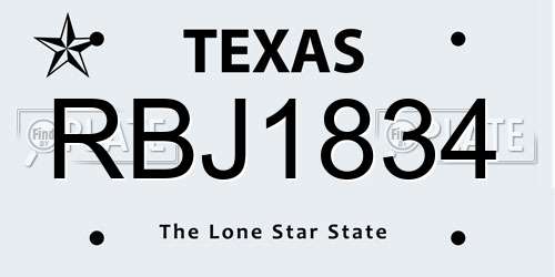 RBJ1834 Texas License Plate