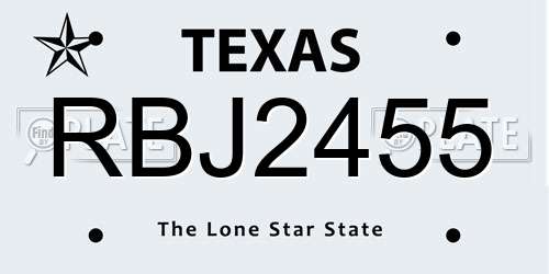 RBJ2455 Texas License Plate