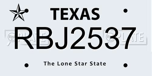 RBJ2537 Texas License Plate
