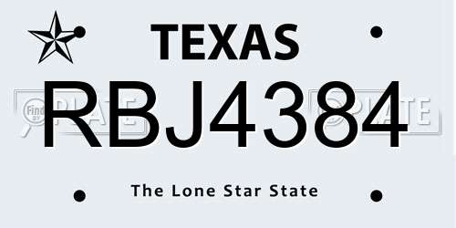 RBJ4384 Texas License Plate