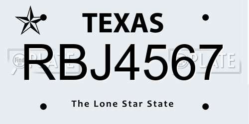 RBJ4567 Texas License Plate