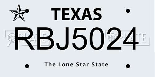 RBJ5024 Texas License Plate