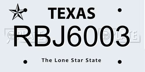 RBJ6003 Texas License Plate