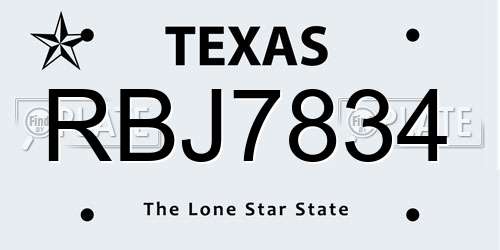 RBJ7834 Texas License Plate