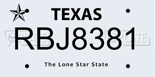 RBJ8381 Texas License Plate