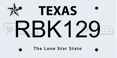 RBK129 Texas License Plate
