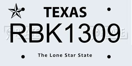 RBK1309 Texas License Plate