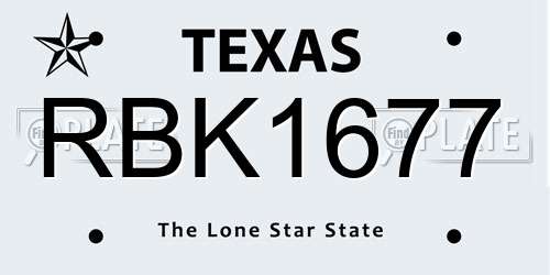 RBK1677 Texas License Plate