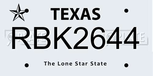RBK2644 Texas License Plate