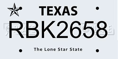 RBK2658 Texas License Plate