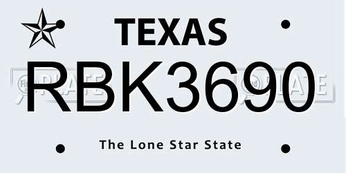 RBK3690 Texas License Plate