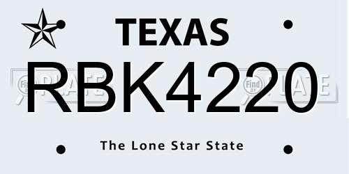 RBK4220 Texas License Plate