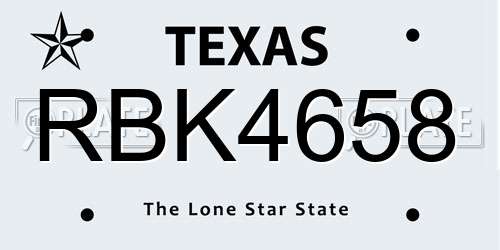 RBK4658 Texas License Plate