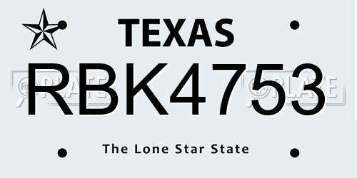 RBK4753 Texas License Plate