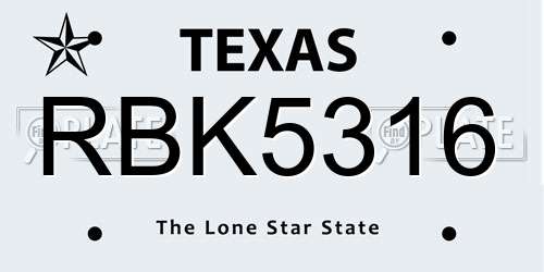 RBK5316 Texas License Plate