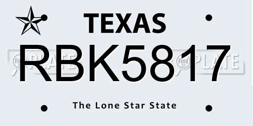 RBK5817 Texas License Plate