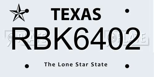 RBK6402 Texas License Plate
