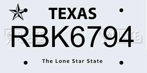 RBK6794 Texas License Plate