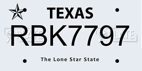 RBK7797 Texas License Plate