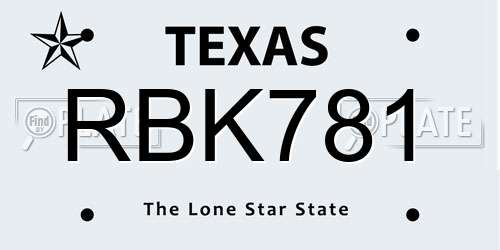 RBK781 Texas License Plate