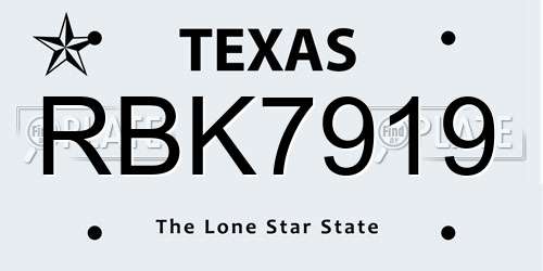 RBK7919 Texas License Plate