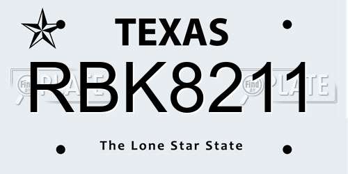 RBK8211 Texas License Plate