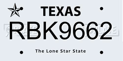 RBK9662 Texas License Plate