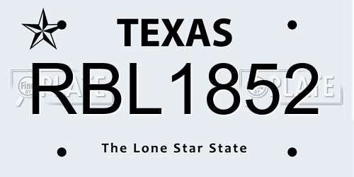 RBL1852 Texas License Plate