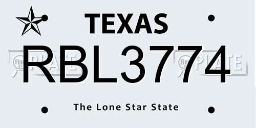 RBL3774 Texas License Plate
