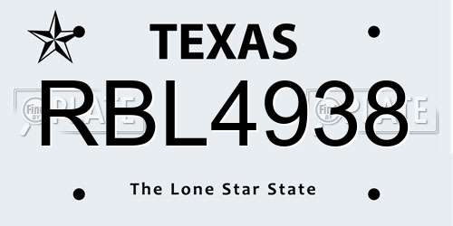 RBL4938 Texas License Plate