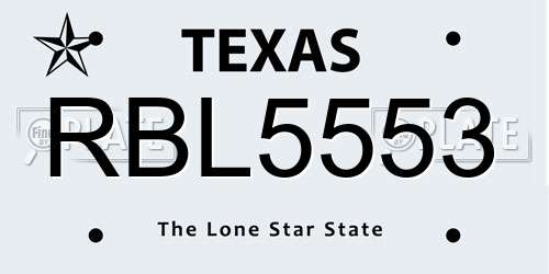 RBL5553 Texas License Plate