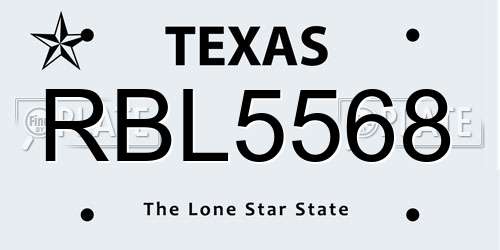RBL5568 Texas License Plate