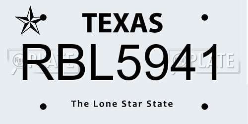 RBL5941 Texas License Plate