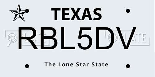RBL5DV Texas License Plate