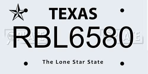 RBL6580 Texas License Plate