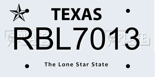 RBL7013 Texas License Plate