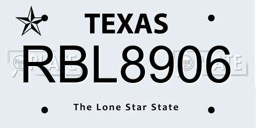 RBL8906 Texas License Plate