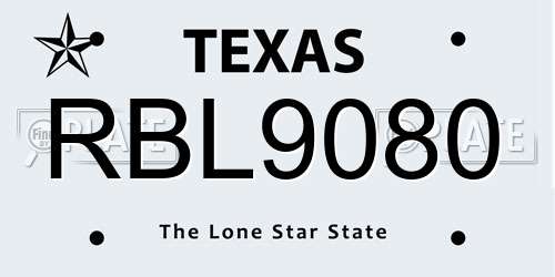 RBL9080 Texas License Plate