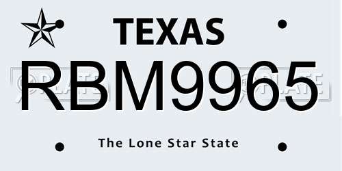 RBM9965 Texas License Plate