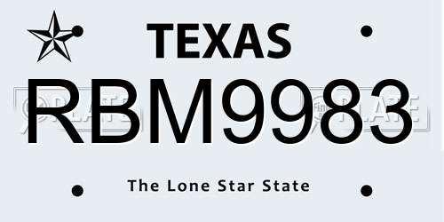 RBM9983 Texas License Plate