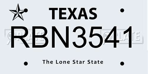 RBN3541 Texas License Plate