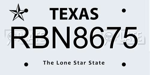 RBN8675 Texas License Plate