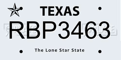 RBP3463 Texas License Plate