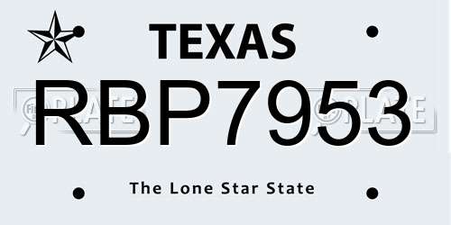 RBP7953 Texas License Plate