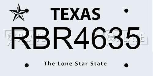 RBR4635 Texas License Plate