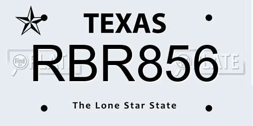 RBR856 Texas License Plate