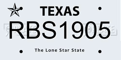 RBS1905 Texas License Plate
