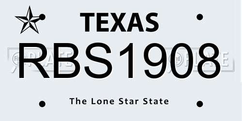 RBS1908 Texas License Plate