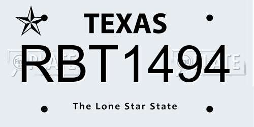 RBT1494 Texas License Plate